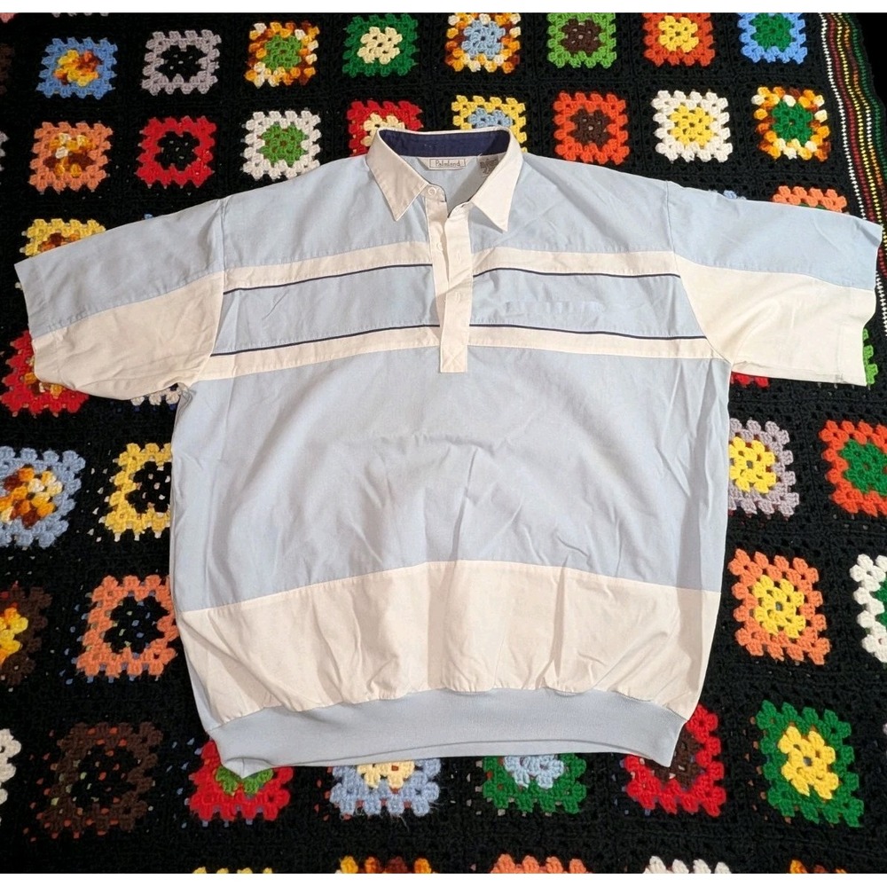 Vintage Classics By Palmland Men's XL Striped Color Block Polo Shirt Light Blue